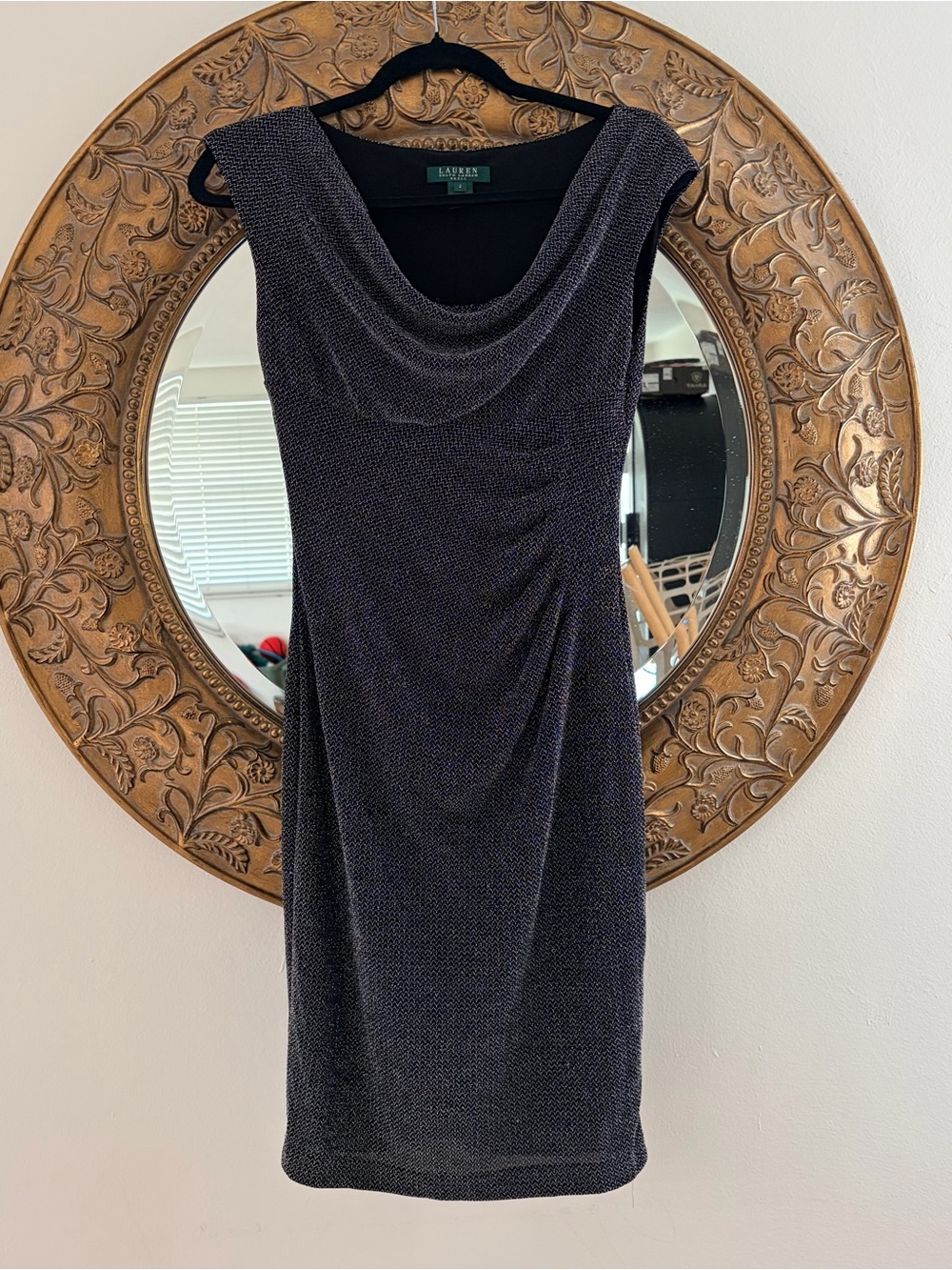 Ralph Lauren Black Shimmer Cowl Neck Midi Dress